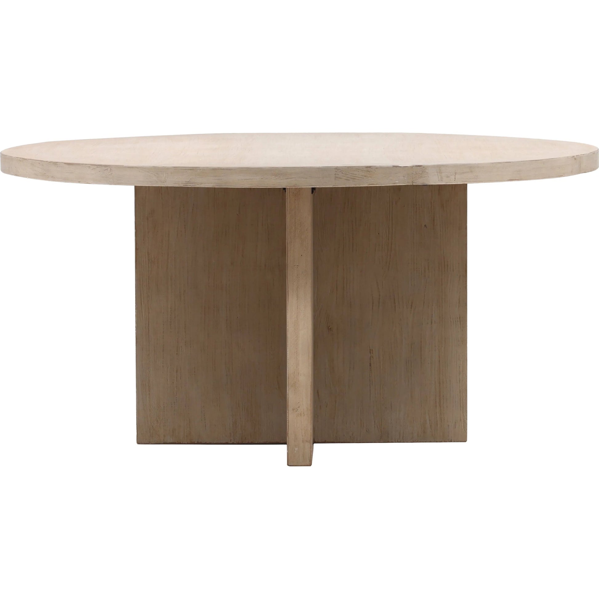 Dena 60" Round Reclaimed Pine Dining Table by Arch & Plane. Made from reclaimed pine in a modern style.