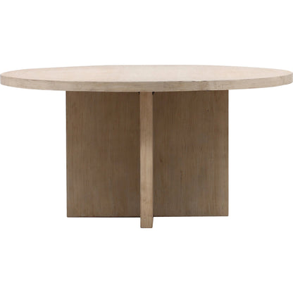 Dena 60" Round Reclaimed Pine Dining Table by Arch & Plane. Made from reclaimed pine in a modern style.