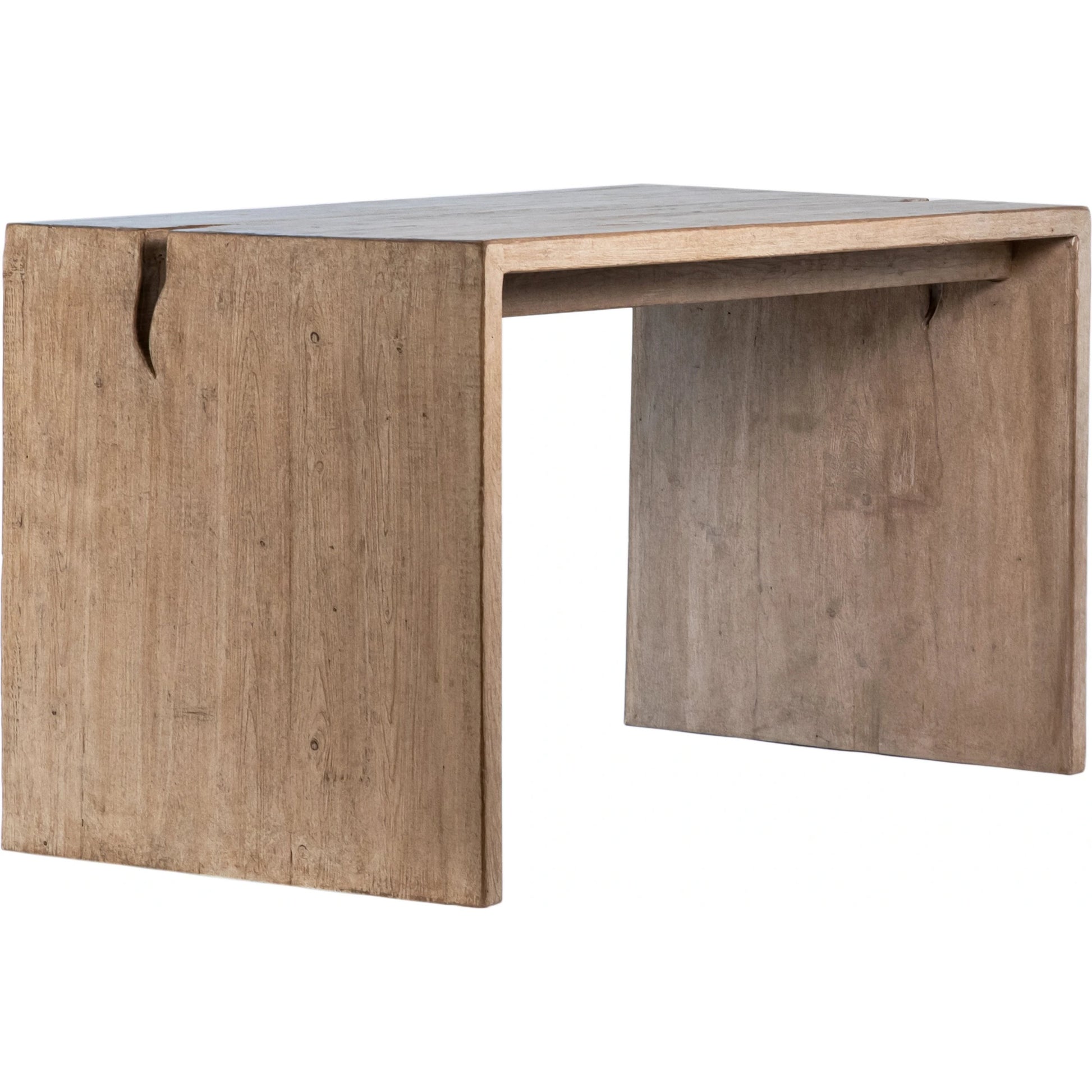 Edward Reclaimed Pine Minimalist Desk by Arch & Plane in light brown and light warm wash sealed finish. Made from reclaimed pine wood in a modern style.