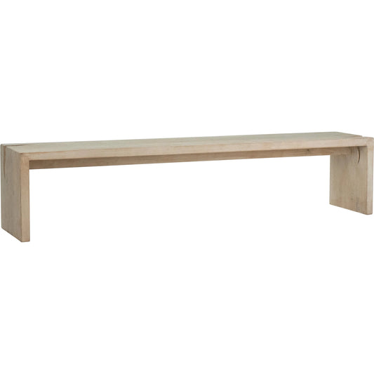 Mac Reclaimed Pine Waterfall Dining Bench by Arch & Plane in light brown. Made from reclaimed pine in a modern style.