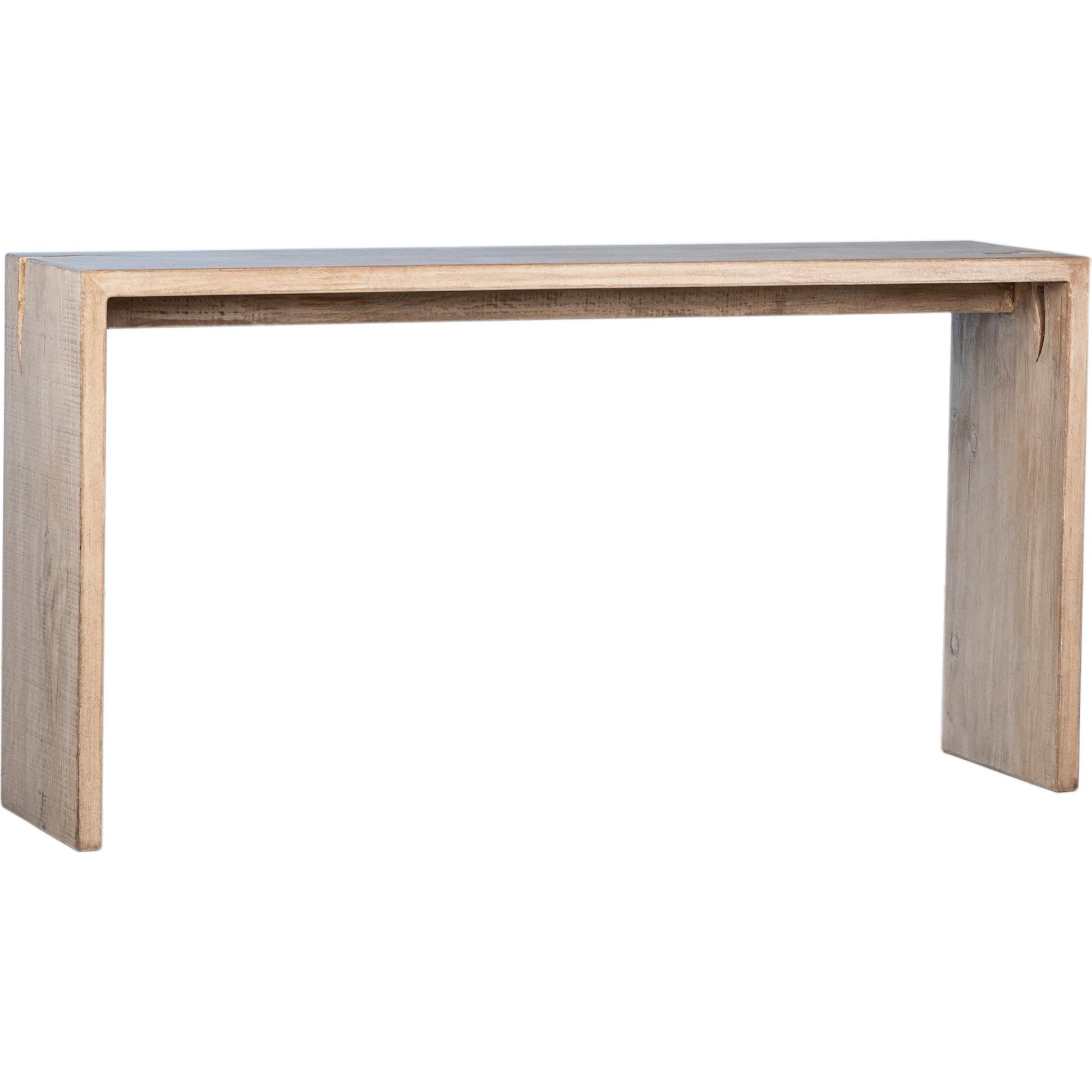 Evie Reclaimed Wood Minimalist Console Table by Arch & Plane in natural, light brown and light warm wash sealed finish. Made from reclaimed pine wood in a modern style.
