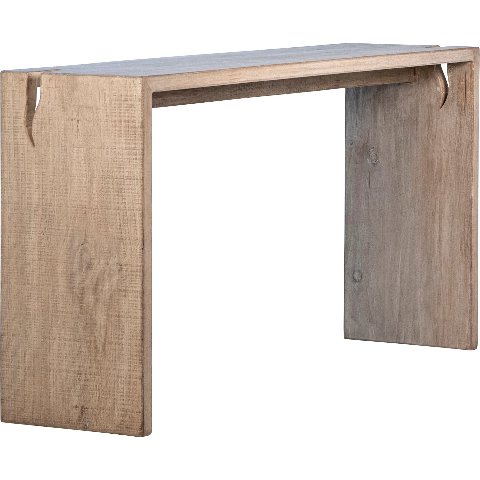 Evie Reclaimed Wood Minimalist Console Table by Arch & Plane in natural, light brown and light warm wash sealed finish. Made from reclaimed pine wood in a modern style.