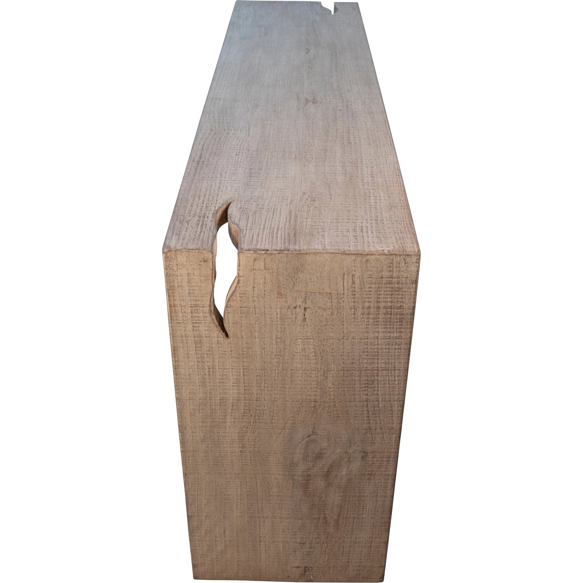 Evie Reclaimed Wood Minimalist Console Table by Arch & Plane in natural, light brown and light warm wash sealed finish. Made from reclaimed pine wood in a modern style.