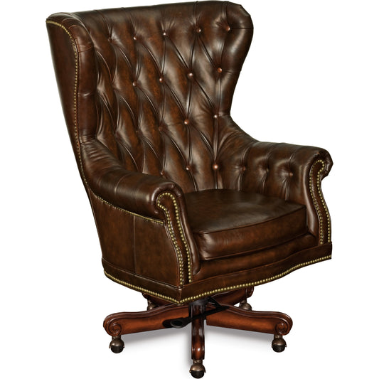 Erin Executive Swivel Tilt Chair by Hooker Furniture in sedona grand piano. Made from leather in a unique style.