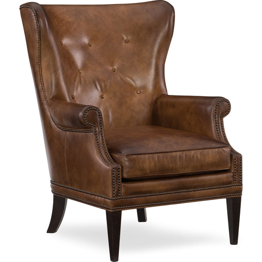 Maya Club Chair by Hooker Furniture in brown. Made from leather in a traditional style.