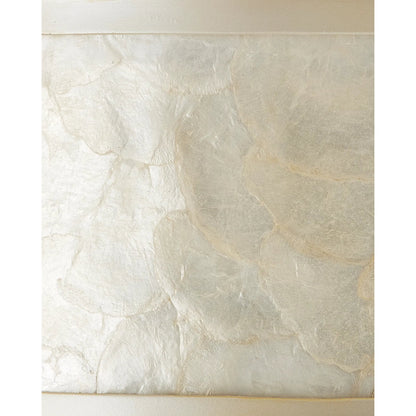 Neith Flush Mount by Currey and Company in sea pearl, natural. Made from wrought iron, capiz shell, acrylic diffuser in a transitional style.
