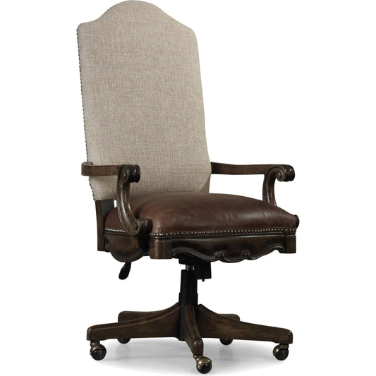 Rhapsody Tilt Swivel Chair by Hooker Furniture in rustic walnut, aurora ecru. Made from leather, fabric in a unique style.