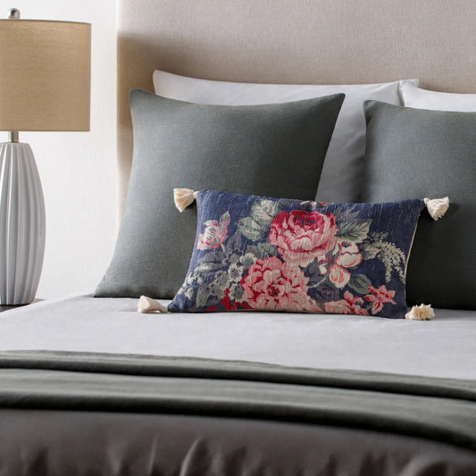 Daphne Pillow - 22548 by Livabliss in dark blue, wheat. Made from 98% cotton, 2% viscose, 100% cotton in a unique style.