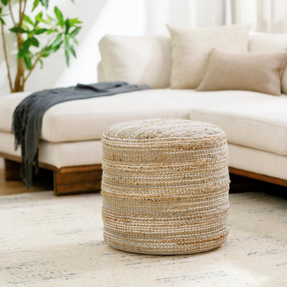 Denpasar - 484092 by Surya in camel, khaki, pearl, nickel, ash, natural, clay. Made from top: 70% jute, 30% cotton, bottom: 100% cotton, fill: 100% polybeads in a cottage & farmhouse style.