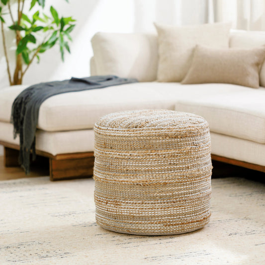 Denpasar - 484092 by Surya in camel, khaki, pearl, nickel, ash, natural, clay. Made from top: 70% jute, 30% cotton, bottom: 100% cotton, fill: 100% polybeads in a cottage & farmhouse style.