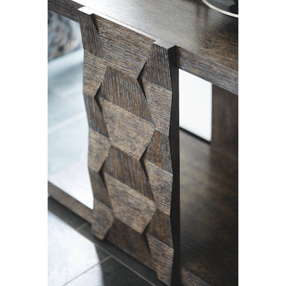 Linea End Table by Bernhardt in cerused charcoal. Made from white oak veneers in a unique style.