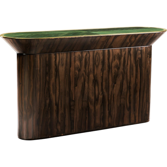 Verdure Console Table by Jonathan Charles in jade green straw. Made from ziricote veneer flat cut in a eclectic & global style.