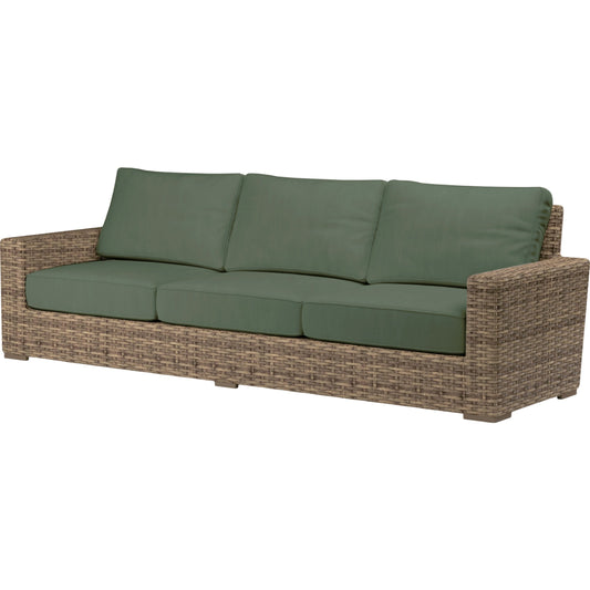 Havana Outdoor Sofa by Sunset West in tobacco. Made from resin wicker in a modern style.