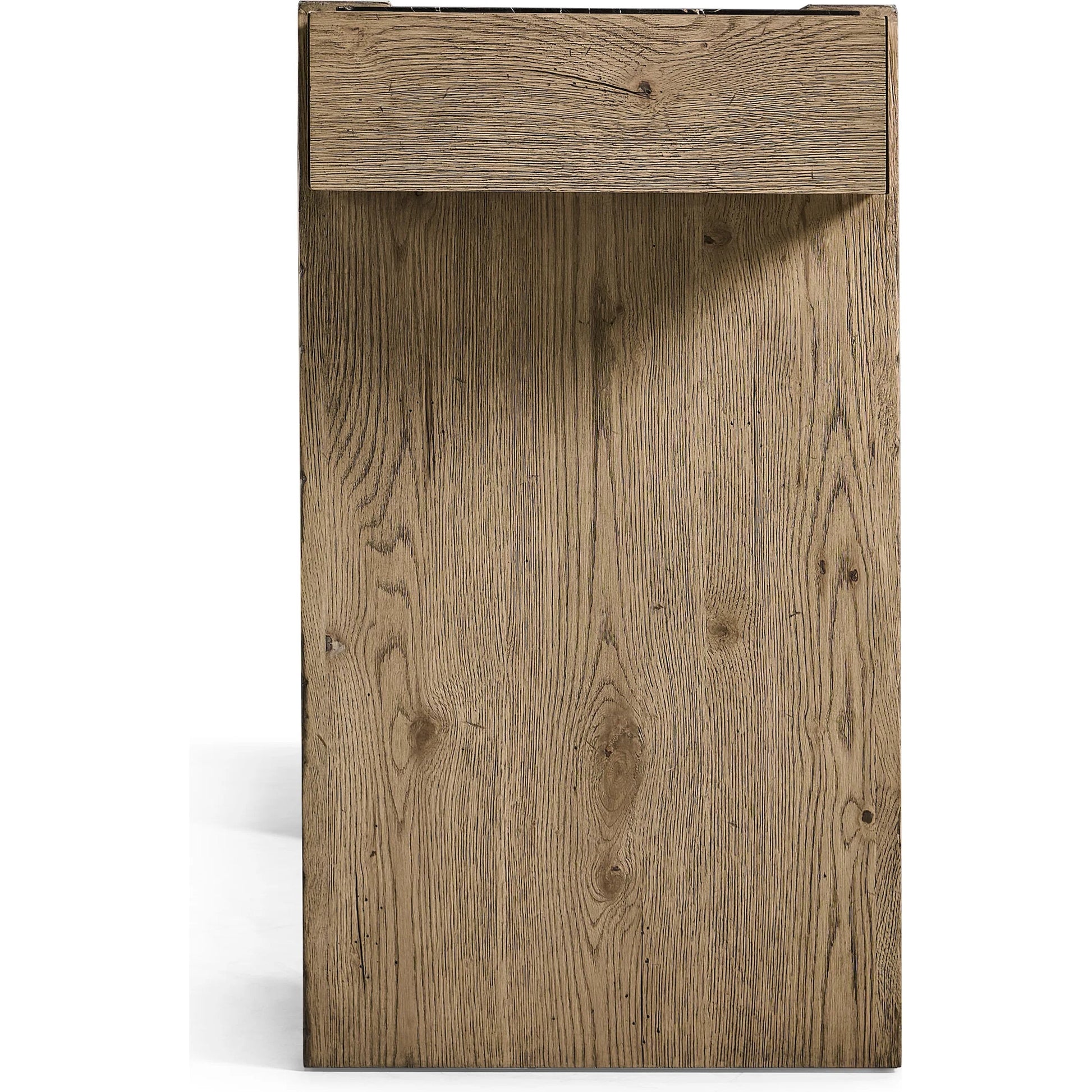 Echo Canyon Marble Console by Jonathan Charles in faded oak. Made from oak veneer in a cottage & farmhouse style.