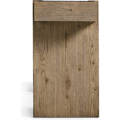 Echo Canyon Marble Console by Jonathan Charles in faded oak. Made from oak veneer in a cottage & farmhouse style.