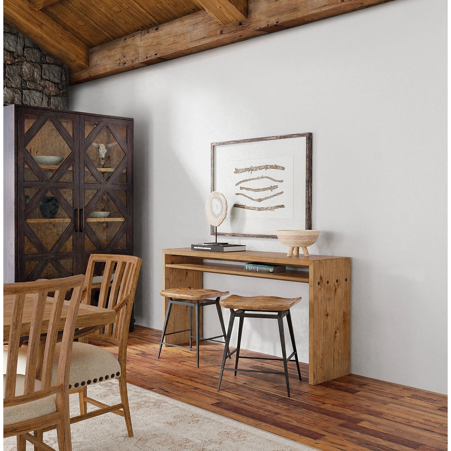 001 SI-1959530 | Lifestyle | Big Sky Stool by Hooker Furniture in vintage natural. Made from wood, metal in a modern style.