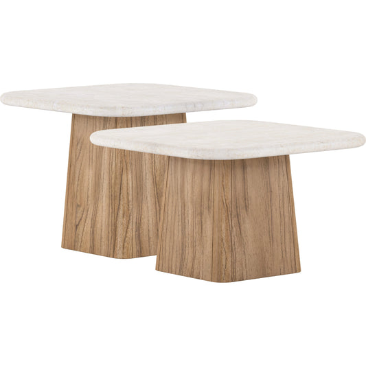 Portico Bunching Tables by A.R.T. Furniture in sienna. Made from parawood solids, mindi veneers, travertine in a modern style.