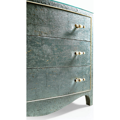 Suberin Cork Bow Front Chest by Jonathan Charles in blue and teal cork wallpaper. Made from beech wood, cork in a modern style.