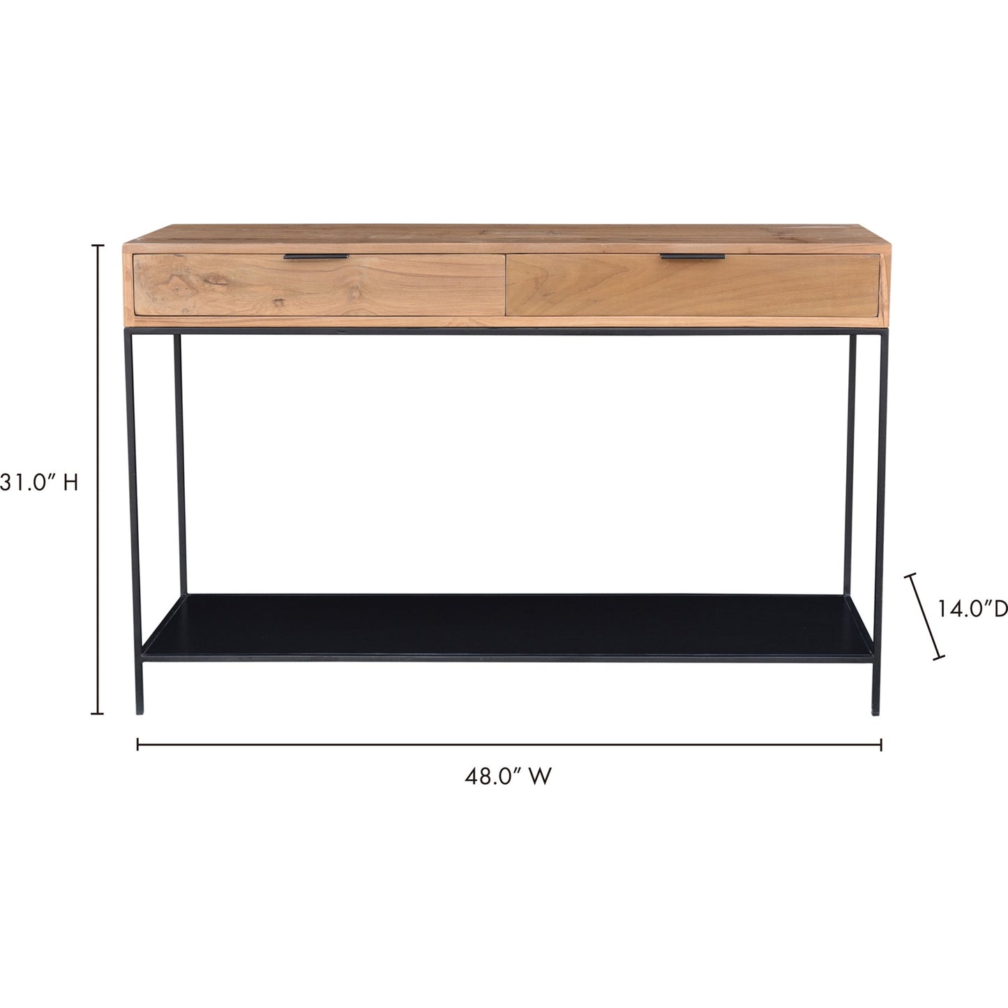 003 SR-744526 | Additional Silo | Joliet Console Table by Moe's Home Collection in natural and matt lacquer: no stain. Made from solid teak wood, iron frame in a modern style.