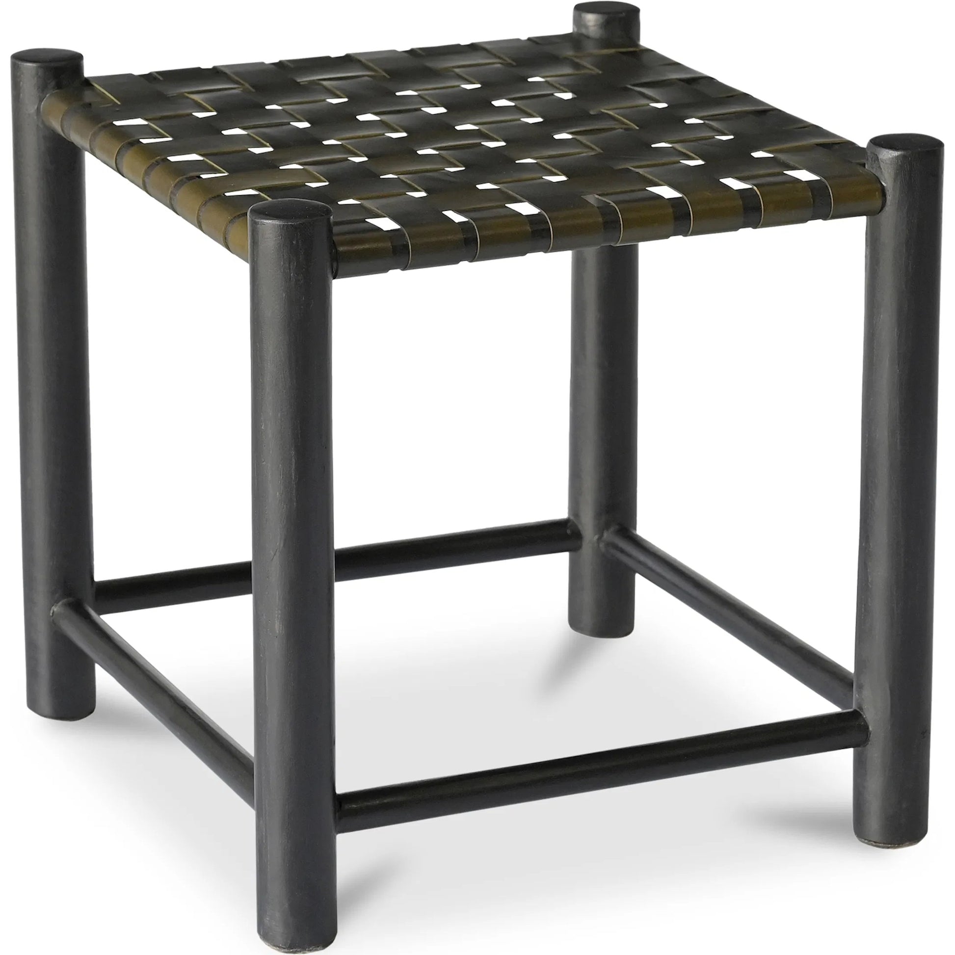 Selby Stool by Moe's Home Collection in black and black. Made from solid mango wood frame, buffalo leather seat in a traditional style.