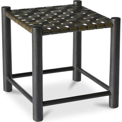 Selby Stool by Moe's Home Collection in black and black. Made from solid mango wood frame, buffalo leather seat in a traditional style.