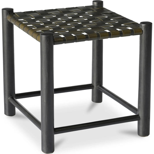 Selby Stool by Moe's Home Collection in black. Made from solid mango wood frame, buffalo leather seat in a unique style.