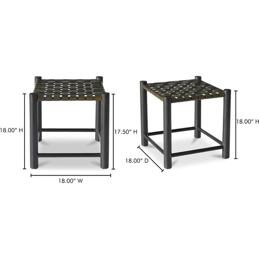 Selby Stool by Moe's Home Collection in black. Made from solid mango wood frame, buffalo leather seat in a unique style.
