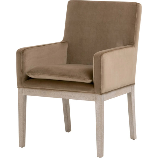 Drake Arm Chair by Essentials For Living in caramel velvet, natural gray oak. Made from solid oak wood, plywood in a unique style.