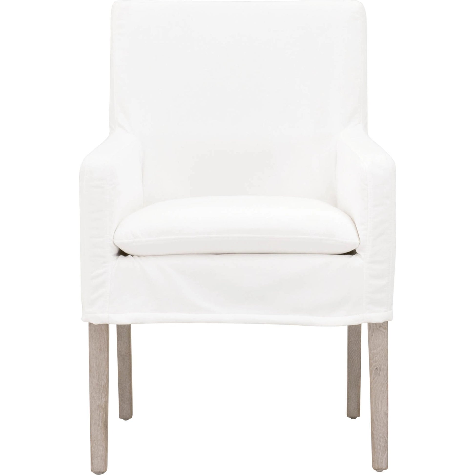 Drake Slipcover Arm Chair by Essentials For Living in white and natural gray oak. Made from solid oak wood, plywood in a modern style.