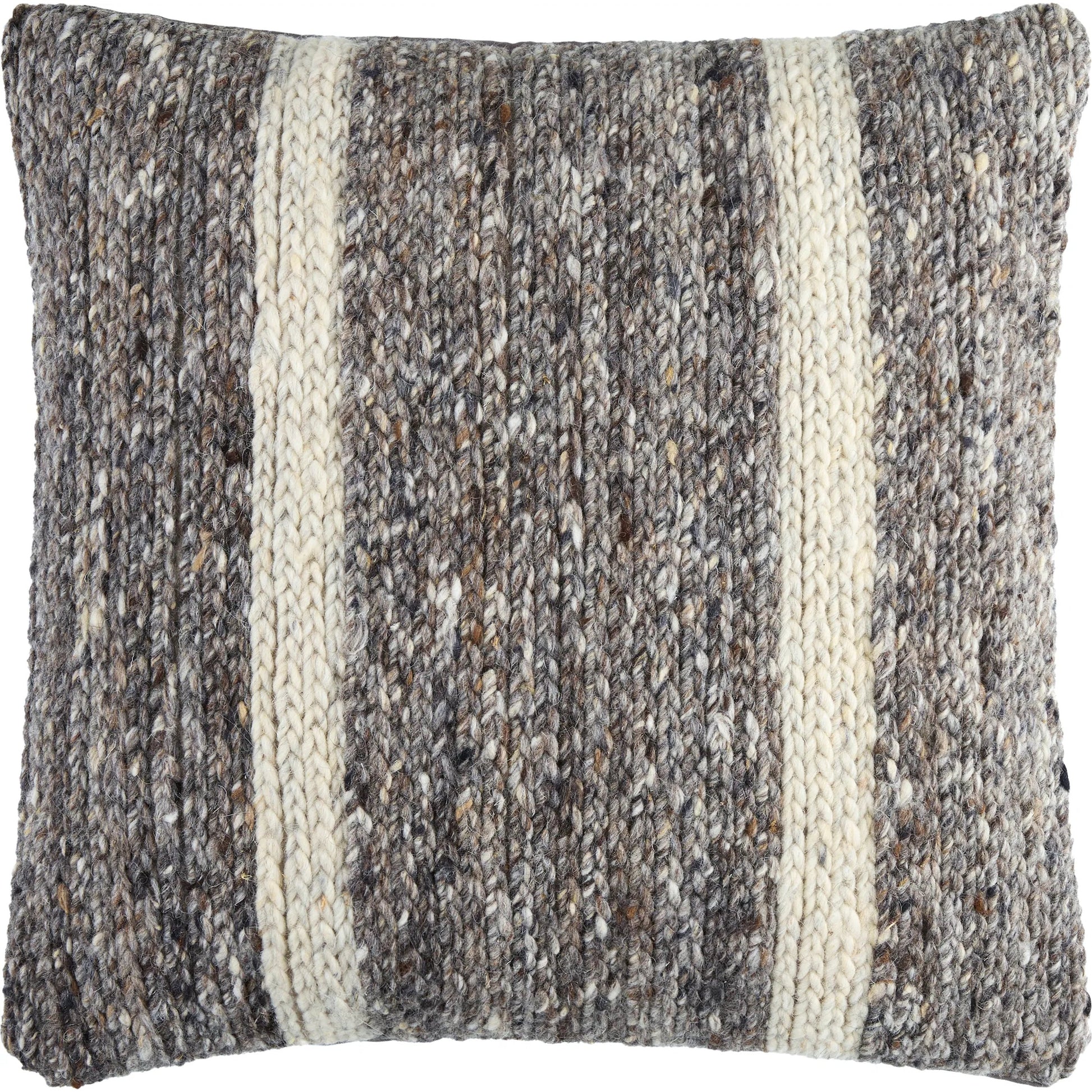 Derby Accent Pillow - 533844 by Surya in brown, light brown, medium gray, cream. Made from wool, polyester, cotton in a rustic style.