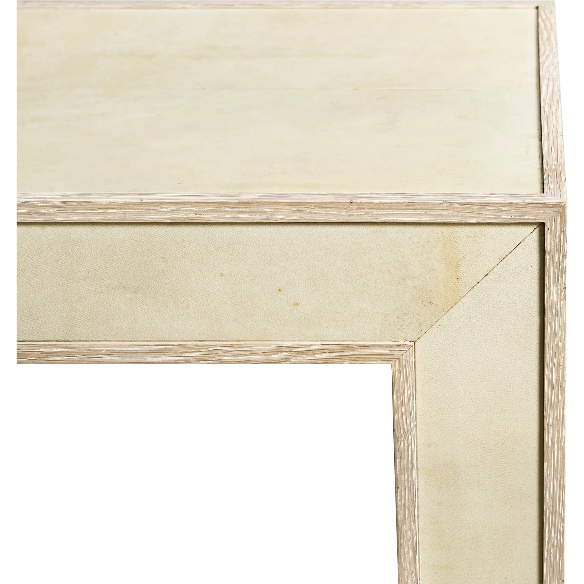 Hydra Console Table by Jonathan Charles in parchment oak. Made from oak, oak veneer, brass, vellum in a transitional style.