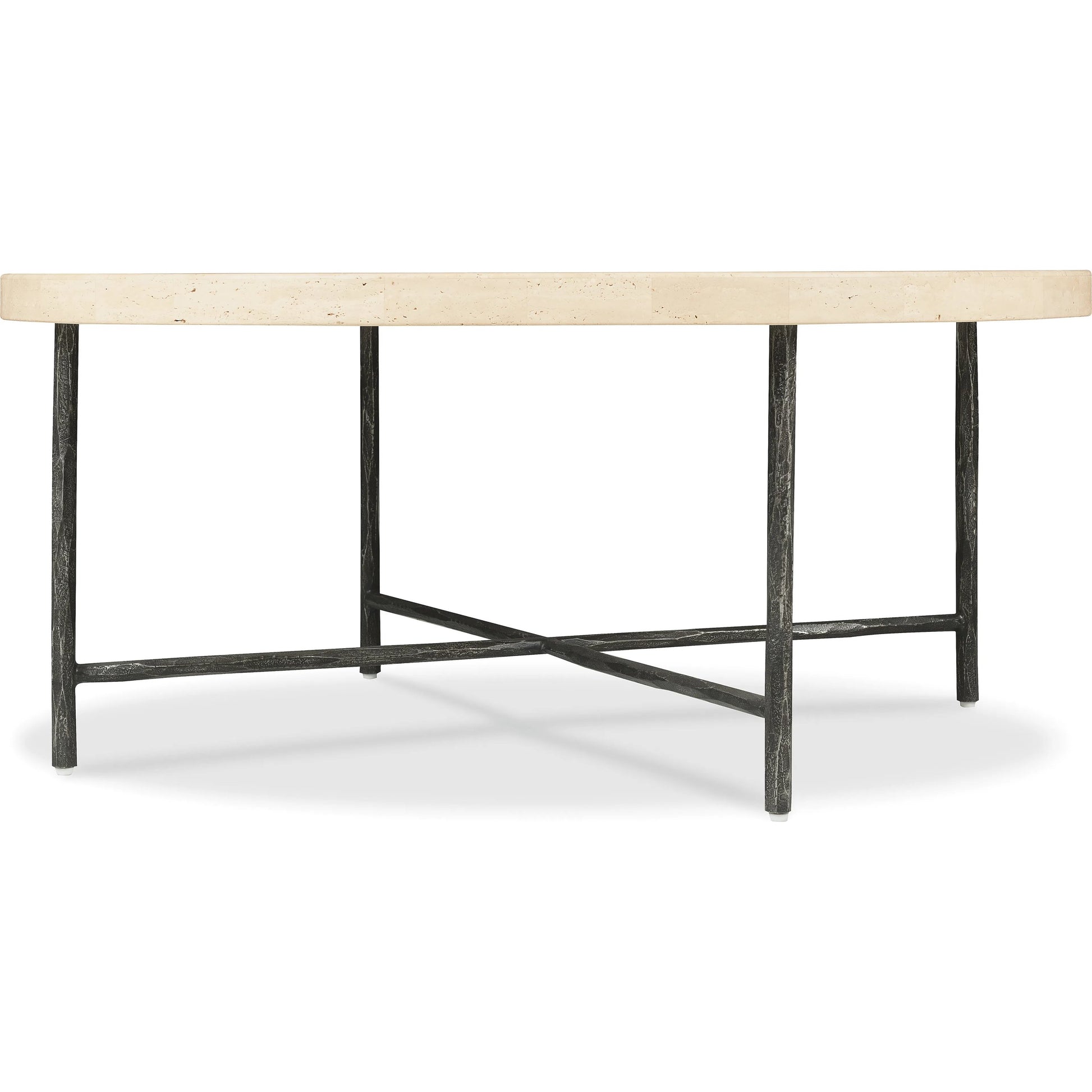 Driftwood Cocktail Table by Hooker Furniture in gray. Made from leather, west mushroom (semi-aniline top grain), stone, metal in a modern style.