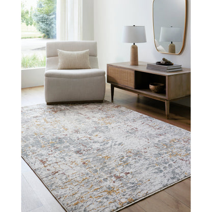 Dresden DRE-2315 Rug by Livabliss in white, gray, medium gray, light slate, mustard, rust. Made from face: 100% polyester, warp: 100% cotton in a unique style.