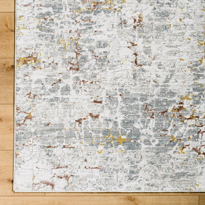 Dresden DRE-2315 Rug by Livabliss in white, gray, medium gray, light slate, mustard, rust. Made from face: 100% polyester, warp: 100% cotton 
