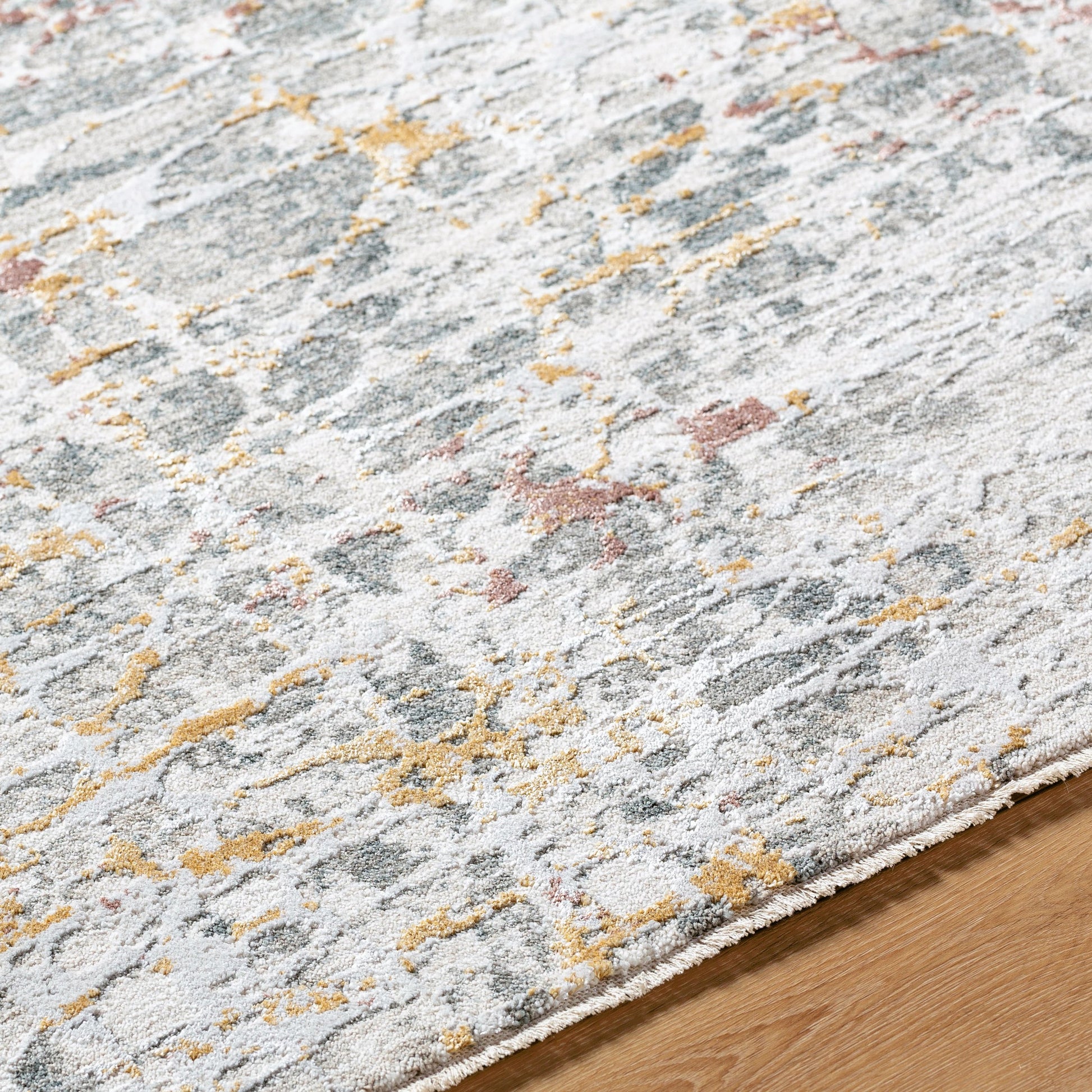 Dresden DRE-2315 Rug by Livabliss in white, gray, medium gray, light slate, mustard, rust. Made from face: 100% polyester, warp: 1
