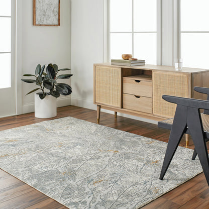 Dresden DRE-2317 Rug by Livabliss in white, medium gray, light slate, gray, denim, mustard. Made from main: 100% polyester in a unique style.