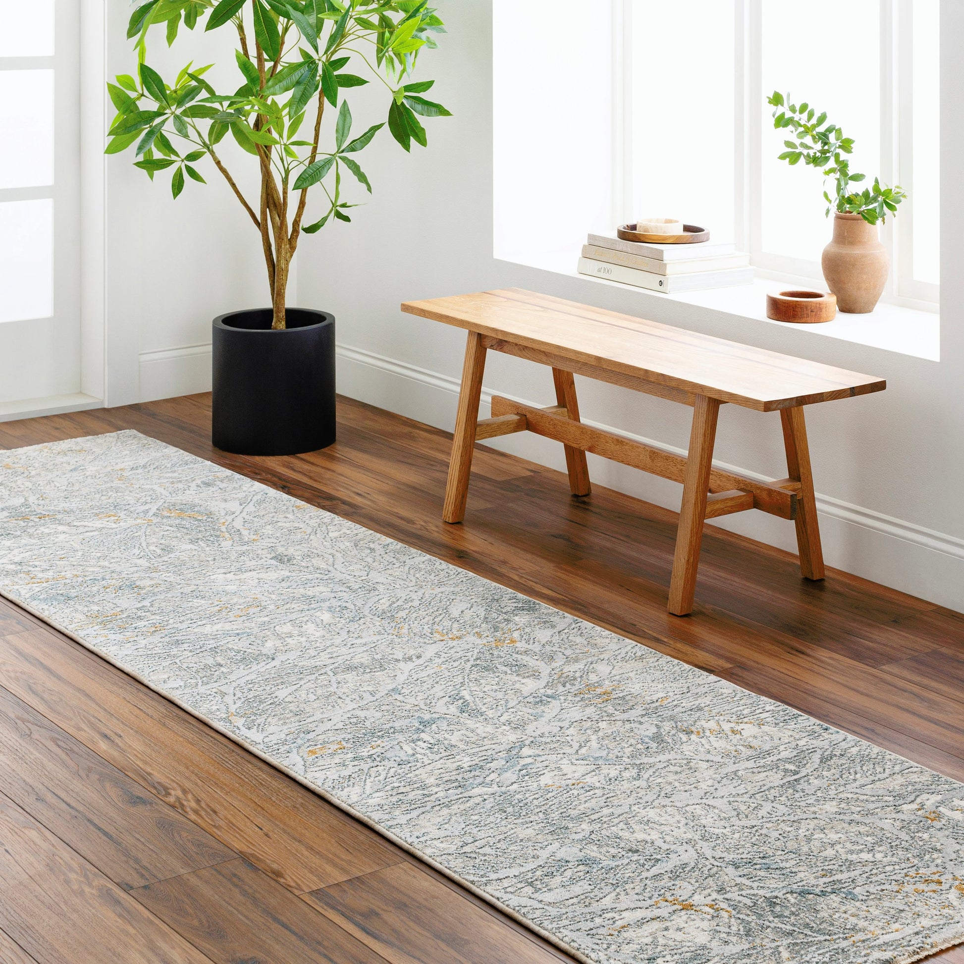 Dresden DRE-2317 Rug by Livabliss in white, medium gray, light slate, gray, denim, mustard. Made from main: 100% polyester in a unique style.