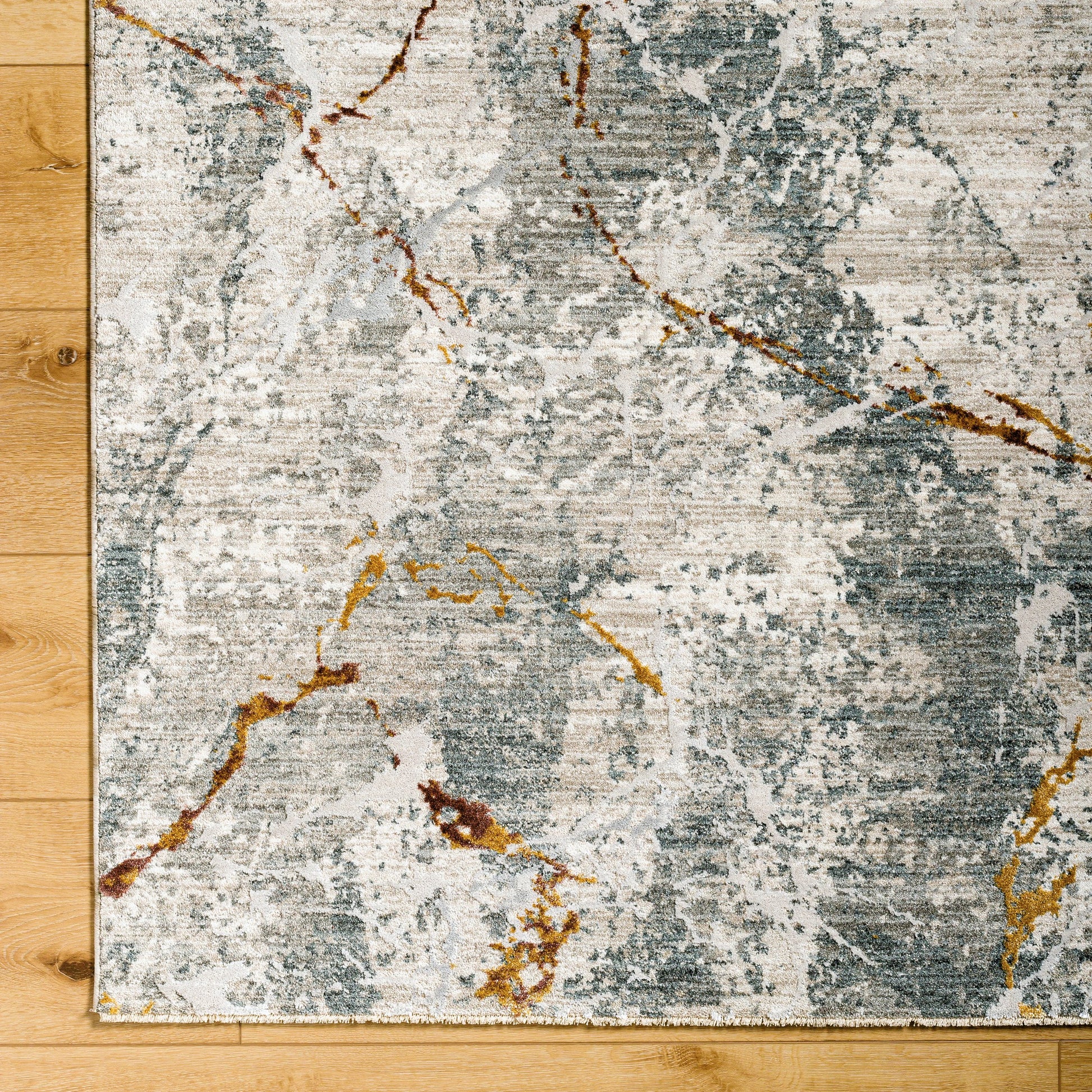 Dresden DRE-2318 Rug by Livabliss in medium gray, white, gray, light slate, mustard, rust. Made from main: 100% polyester in a uni