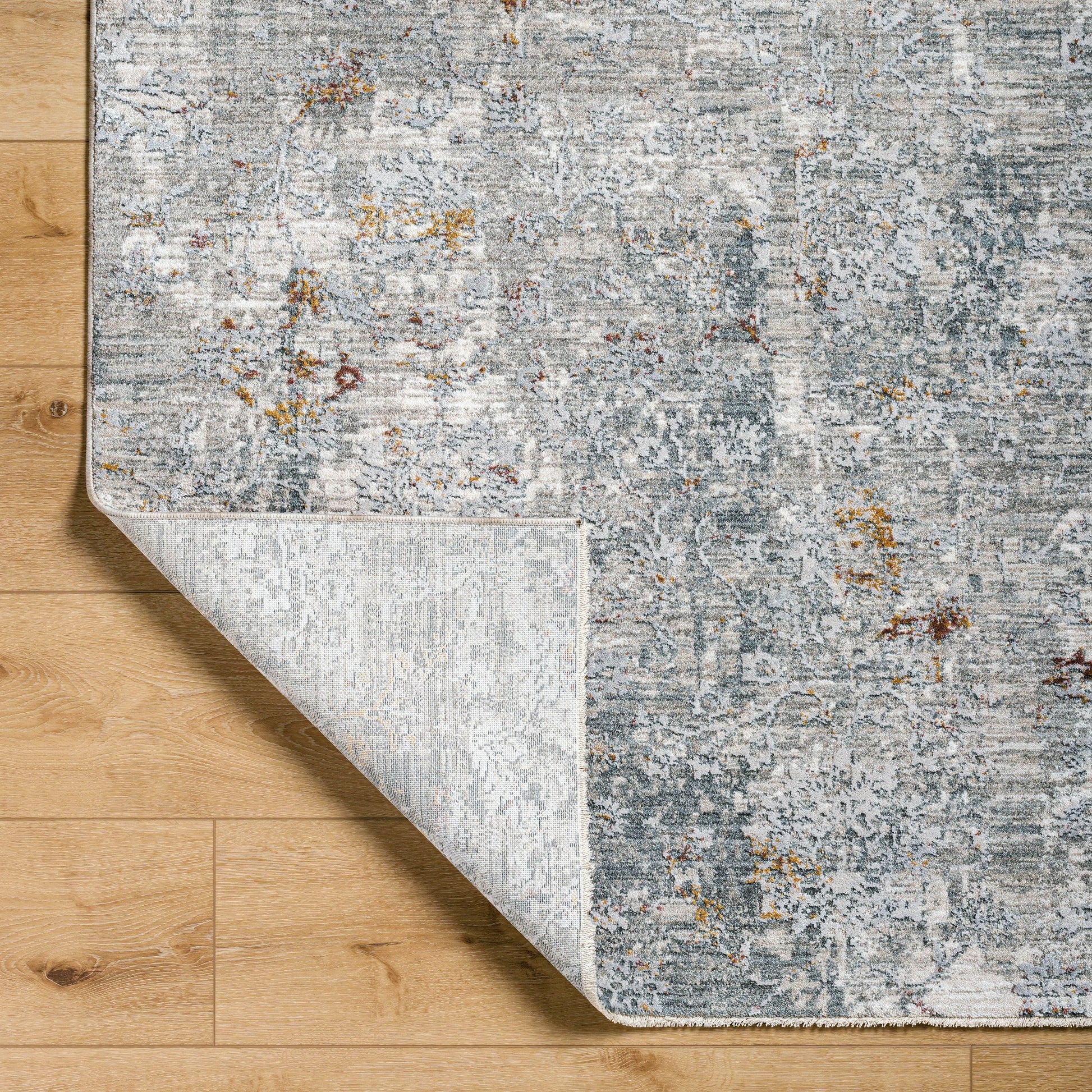 Dresden DRE-2319 Rug by Livabliss in medium gray, gray, white, light slate, mustard, rust. Made from main: 100% polyester in a uni