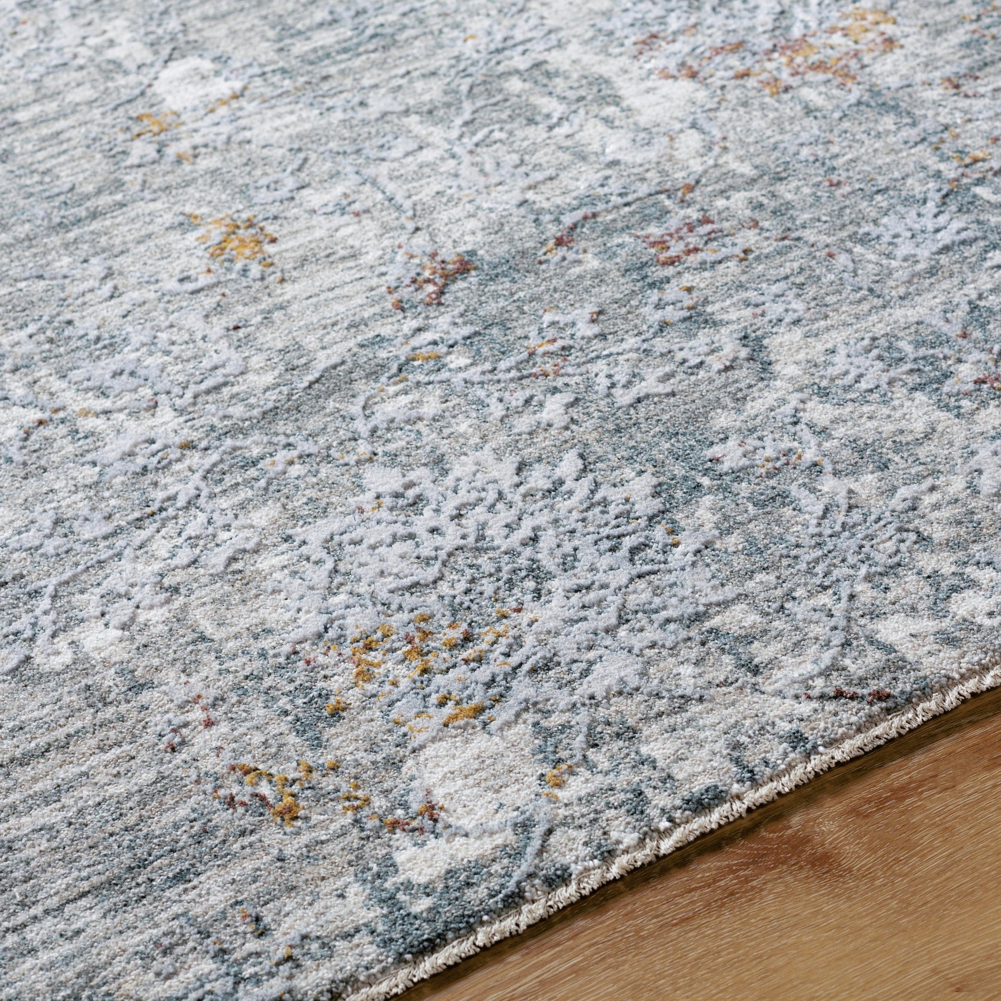 Dresden DRE-2319 Rug by Livabliss in medium gray, gray, white, light slate, mustard, rust. Made from main: 100% polyester in a uni