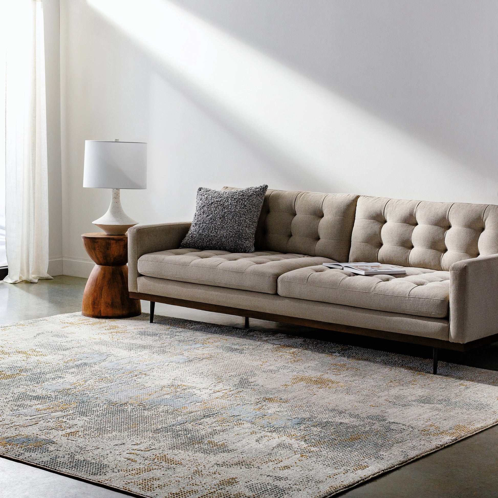 Dresden DRE-2321 Rug by Livabliss in medium gray, gray, white, denim, mustard, light slate. Made from main: 100% polyester in a unique style.