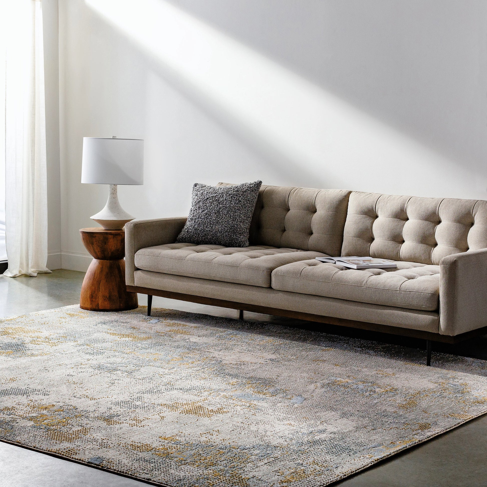 Dresden DRE-2322 Rug by Livabliss in medium gray, gray, white, denim, mustard, light slate. Made from main: 100% polyester in a unique style.