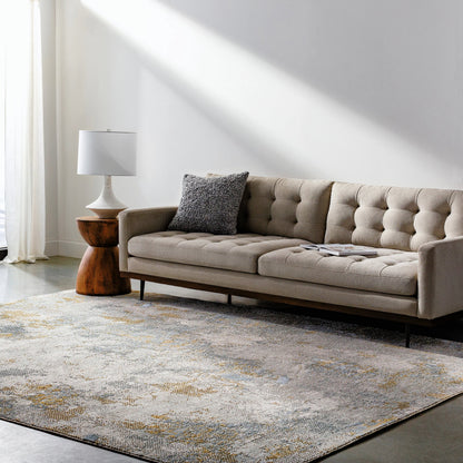 Dresden DRE-2322 Rug by Livabliss in medium gray, gray, white, denim, mustard, light slate. Made from main: 100% polyester in a unique style.