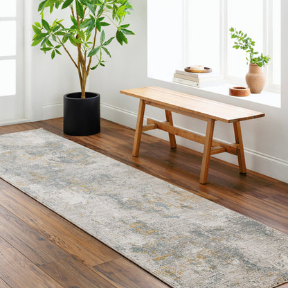 Dresden DRE-2322 Rug by Livabliss in medium gray, gray, white, denim, mustard, light slate. Made from main: 100% polyester in a unique style.
