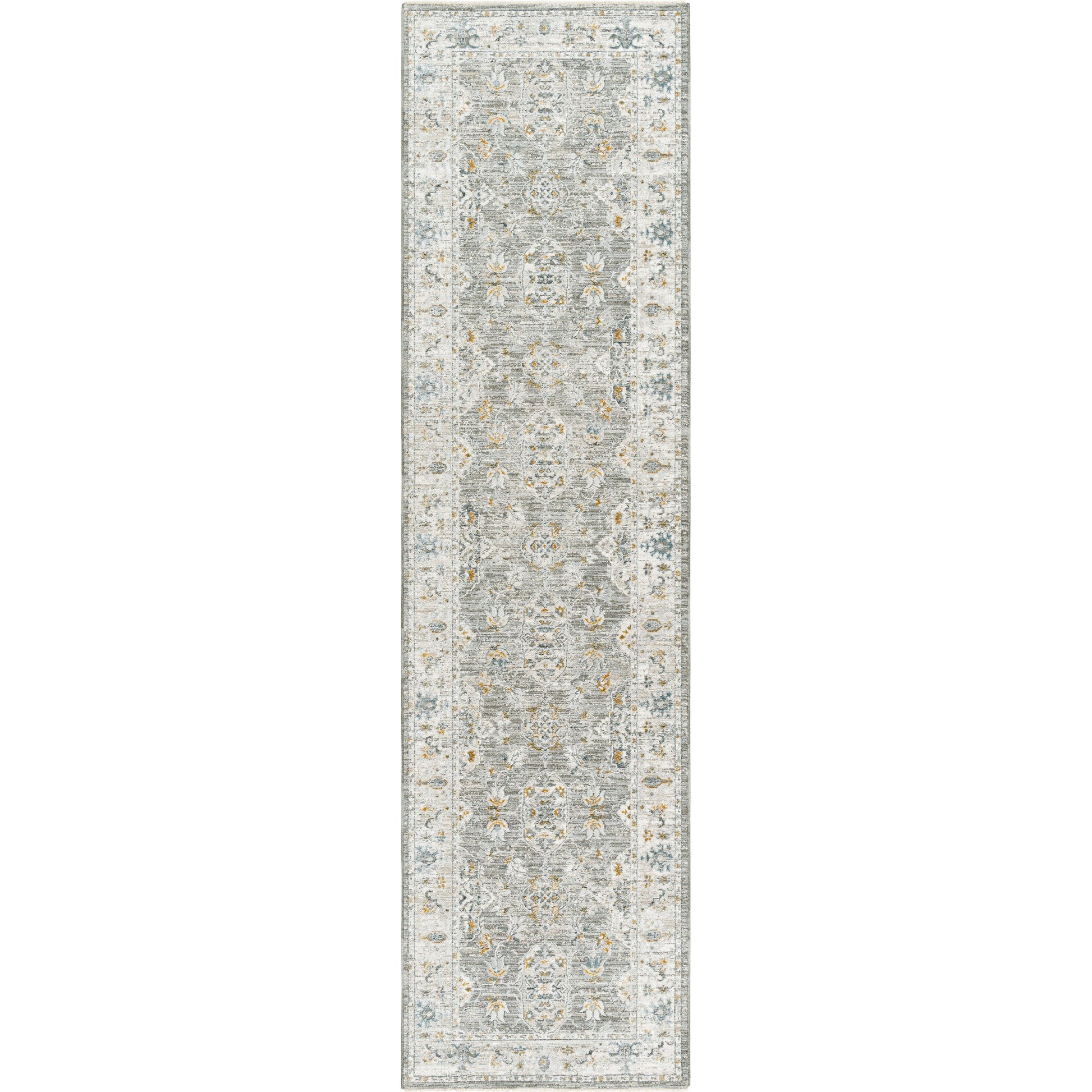 Dresden DRE-2324 Rug by Livabliss in gray, white, medium gray, mustard, light slate, denim. Made from main: 100% polyester in a unique style.