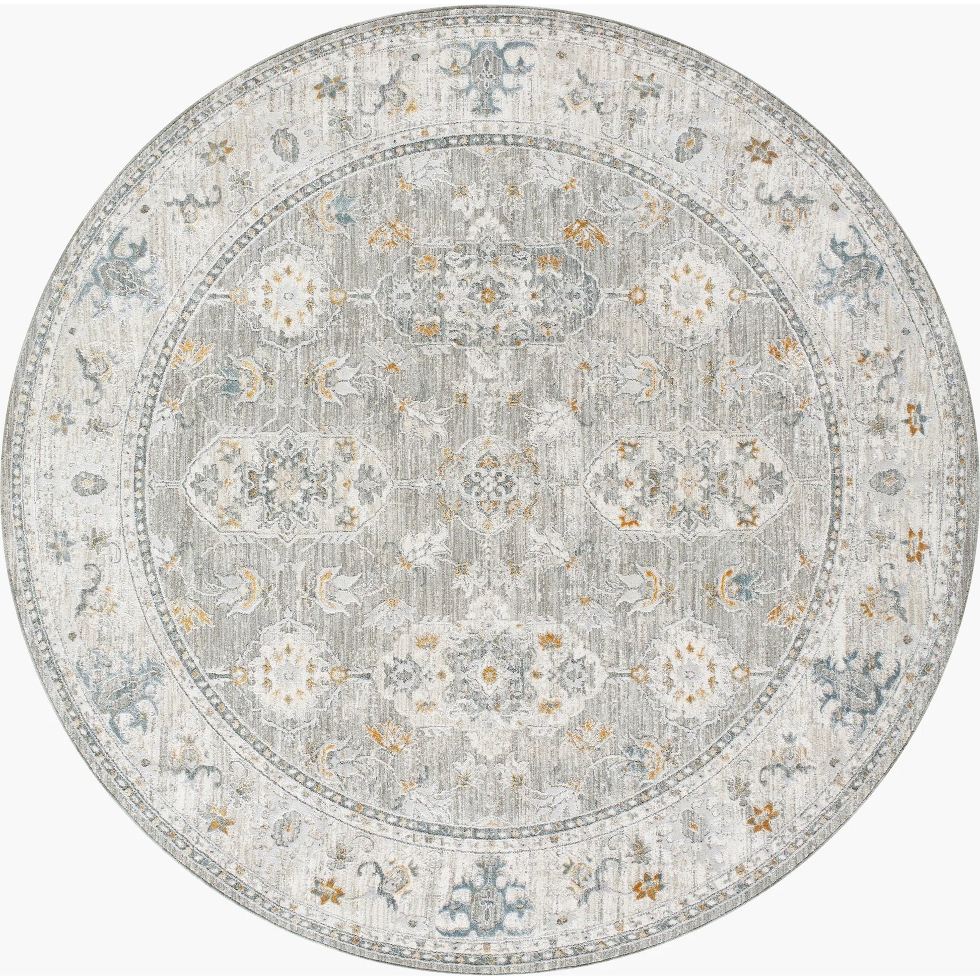 Dresden DRE-2324 Rug by Livabliss in gray, white, medium gray, mustard, light slate, denim. Made from main: 100% polyester in a unique style.
