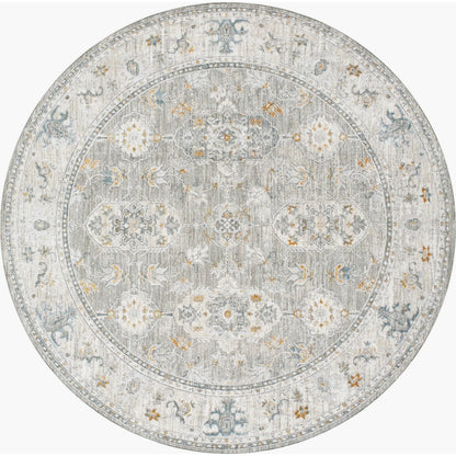 Dresden DRE-2324 Rug by Livabliss in gray, white, medium gray, mustard, light slate, denim. Made from main: 100% polyester in a unique style.