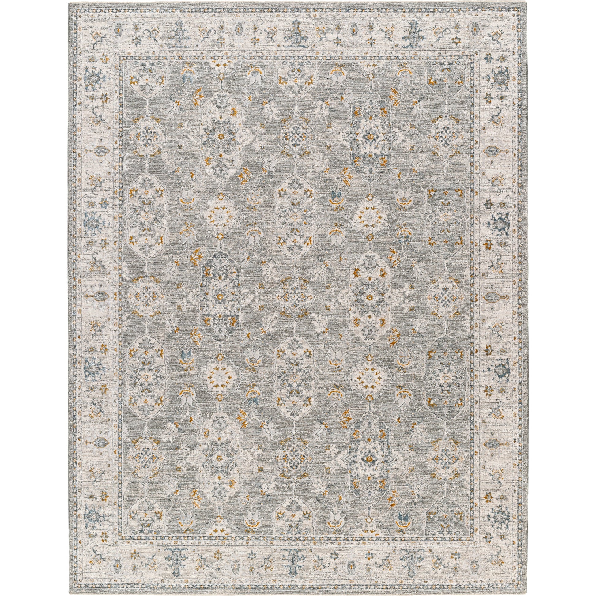 Dresden DRE-2324 Rug by Livabliss in gray, white, medium gray, mustard, light slate, denim. Made from main: 100% polyester in a unique s