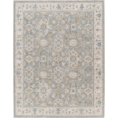 Dresden DRE-2324 Rug by Livabliss in gray, white, medium gray, mustard, light slate, denim. Made from main: 100% polyester in a unique s