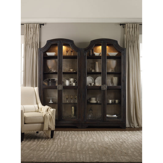 Sanctuary Curio by Hooker Furniture in ebony. Made from oak veneers with glass in a traditional style.
